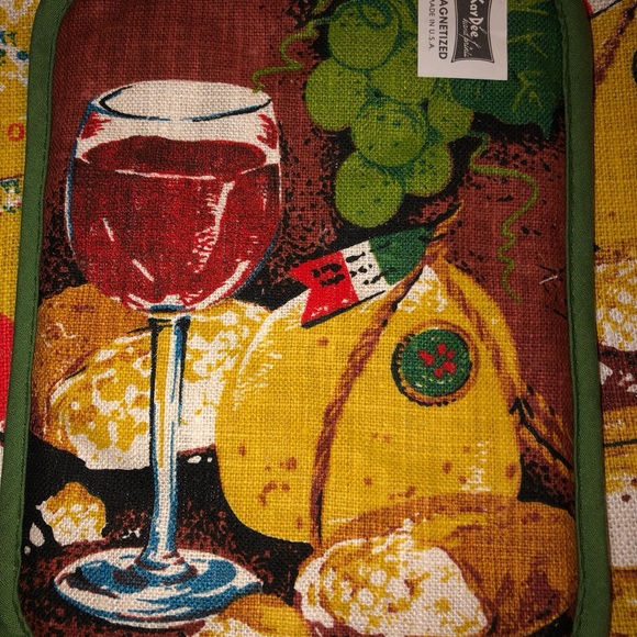 Vintage Kay Dee wine & cheese screen Print Tea Towel Set magnetic Pot Holder - Picture 6 of 7